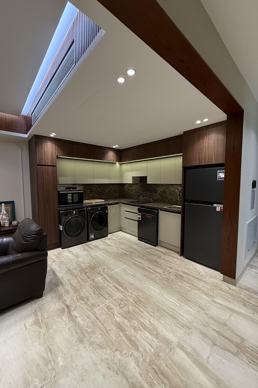 Hyde Park kitchen with walnut and soft grey cabinets